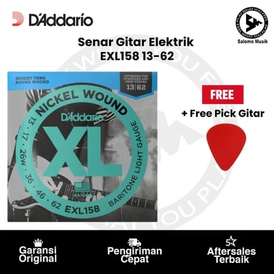 Senar Gitar Elektrik D'Addario EXL158 Nickel-Plated Steel Light Baritone 13-62 Original + Free Pick Gitar