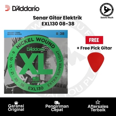Senar Gitar Elektrik D'Addario EXL130 Nickel-Plated Steel Extra Super Light 08-38 Original + Free Pick Gitar