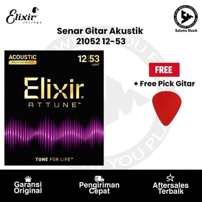 Senar Gitar Akustik Elixir 21052 Attune Phosphor Bronze Light 12-53 + Free Pick Gitar