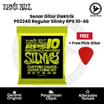 Senar Gitar Elektrik Ernie Ball P02240 Regular Slinky RPS Nickel Wound 10-46 Original + Free Pick Gitar