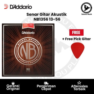 Senar Gitar Akustik D'Addario NB1356 Nickel Bronze Medium 13-56 Original + Free Pick Gitar