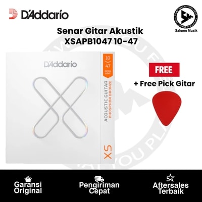 Senar Gitar Akustik D'Addario XSAPB1047 Phosphor Bronze Extra Light 10-47 Original + Free Pick Gitar