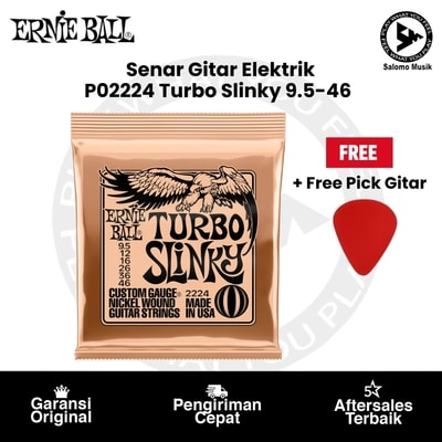 Senar Gitar Elektrik Ernie Ball P02224 Turbo Slinky Nickel Wound 9.5-46 Original + Free Pick Gitar