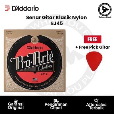 Senar Gitar Klasik Nylon D'Addario EJ45 Pro-Arte Normal Tension Original + Free Pick Gitar