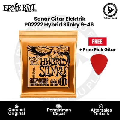 Senar Gitar Elektrik Ernie Ball P02222 Hybrid Slinky Nickel Wound 9-46 Original + Free Pick Gitar