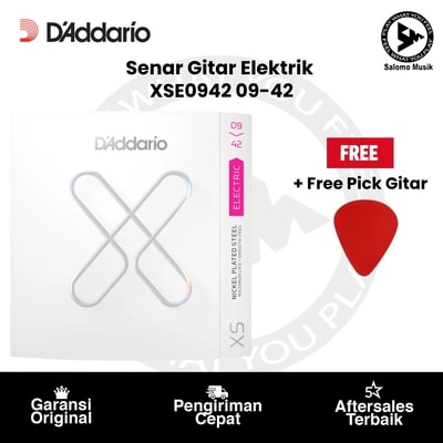 Senar Gitar Elektrik D'Addario XSE0942 Nickel-plated Steel Coated Super Light 09-42 Original + Free Pick Gitar
