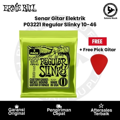 Senar Gitar Elektrik Ernie Ball P03221 Regular Slinky Nickel Wound 10-46 3 Pack + Free Pick Gitar