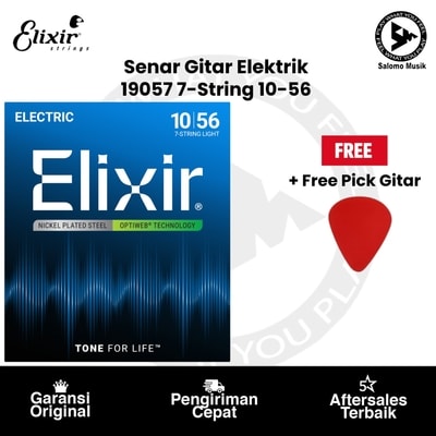 Senar Gitar Elektrik Elixir 19057 Optiweb 7 Strings 10-56 + Free Pick Gitar