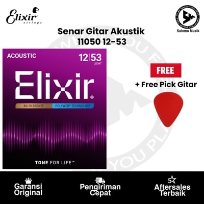 Senar Gitar Akustik Elixir 11050 Light 12-53 + Free Pick Gitar