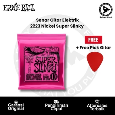 Senar Gitar Elektrik Ernie Ball 2223 Nickel Super Slinky + Free Pick Gitar