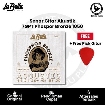Senar Gitar Akustik La Bella 7GPT Phospor Bronze 1050 + Free Pick Gitar