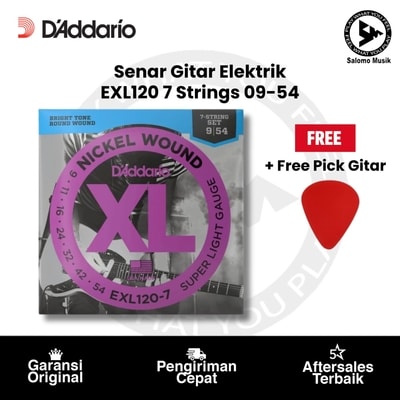 Senar Gitar Elektrik D'addario EXL120 7 Strings 09-54 + Free Pick Gitar