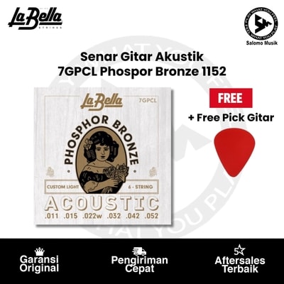 Senar Gitar Akustik La Bella 7GPCL Phospor Bronze 1152 + Free Pick Gitar