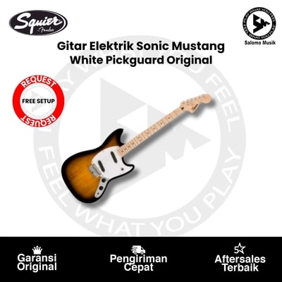 Gitar Elektrik Squier Sonic Mustang White Pickguard Original Varian Warna + Free Setting