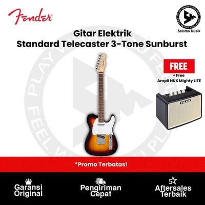 LAST CALL BUNDLING! Gitar Elektrik Fender Standard Telecaster with White Pickguard Laurel FB 3-Tone Sunburst Original + Ampli NUX Mighty LITE + Free Request Set Up