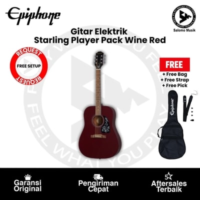 Gitar Akustik Epiphone Starling Player Pack Wine Red + Free Bag + Free Request Set Up