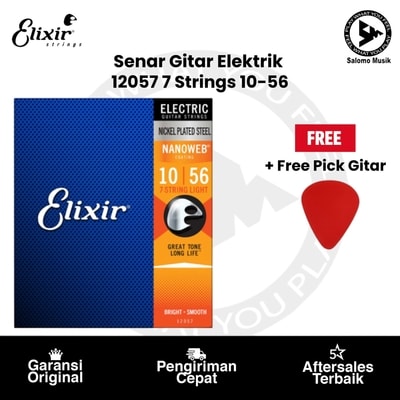 Senar Gitar Elektrik Elixir 12057 Nanoweb Light 7-String 10-56 + Free Pick Gitar