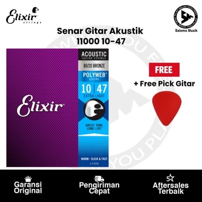 Senar Gitar Akustik Elixir 11000 Extra Light 10-47 + Free Pick Gitar