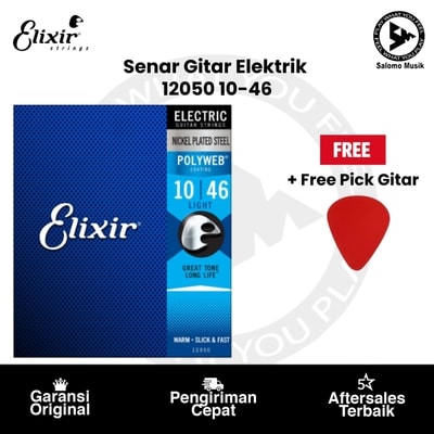 Senar Gitar Elektrik Elixir 12050 Polyweb Light 10-46 Original + Free Pick Gitar
