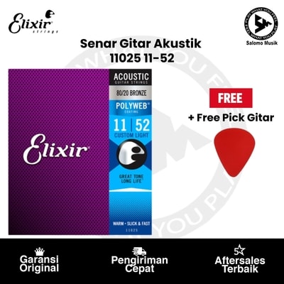 Senar Gitar Akustik Elixir 11025 Custom Light 11-52 + Free Pick Gitar