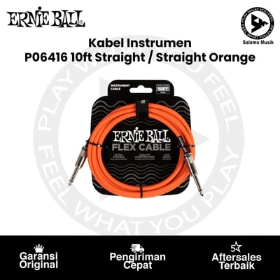 Kabel Instrumen Ernie Ball P06416 10ft Flex Straight to Straight Instrument Cable Orange