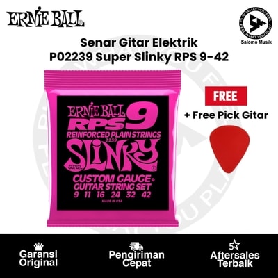 Senar Gitar Elektrik Ernie Ball P02239 Super Slinky RPS Nickel Wound Electric Guitar Strings 9-42 + Free Pick Gitar