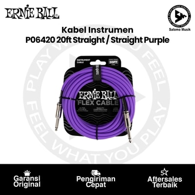 Kabel Instrumen Ernie Ball P06420 20ft Flex Straight to Straight Instrument Cable Purple