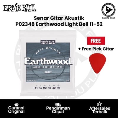 Senar Gitar Akustik Ernie Ball P02348 Earthwood Light Bell Bronze Acoustic Guitar Strings 11-52 + Free Pick Gitar