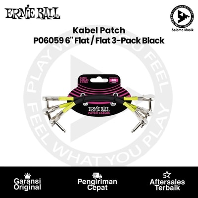 Kabel Patch Ernie Ball P06059 6" Flat Angle to Flat Angle Patch Cable 3-Pack Black