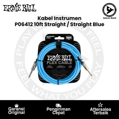 Kabel Instrumen Ernie Ball P06412 10ft Flex Straight to Straight Instrument Cable Blue