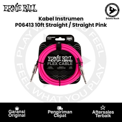 Kabel Instrumen Ernie Ball P06413 10ft Flex Straight to Straight Instrument Cable Pink