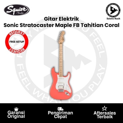 Gitar Elektrik Squier Sonic Stratocaster HSS Electric Guitar White Pickguard Maple FB Tahitian Coral