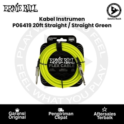 Kabel Instrumen Ernie Ball P06419 20ft Flex Straight to Straight Instrument Cable Green