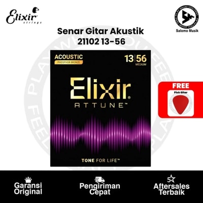 Senar Gitar Akustik Elixir 21102 Attune Phosphor Bronze Medium 13-56 + Free Pick Gitar