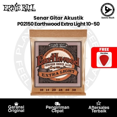 Senar Gitar Akustik Ernie Ball P02150 Earthwood Extra Light Phosphor Bronze 10-50 Original + Free Pick Gitar