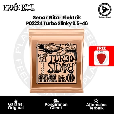 Senar Gitar Elektrik Ernie Ball P02224 Turbo Slinky Nickel Wound 9.5-46 Original + Free Pick Gitar