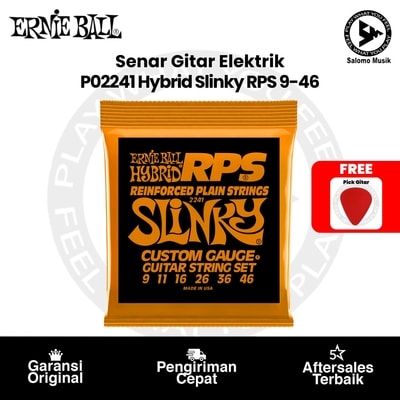 Senar Gitar Elektrik Ernie Ball P02241 Hybrid Slinky RPS Nickel Wound 9-46 + Free Pick Gitar