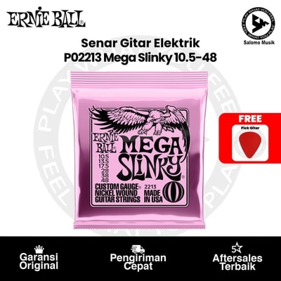 Senar Gitar Elektrik Ernie Ball P02213 Mega Slinky Nickel Wound 10.5-48 Original + Free Pick Gitar