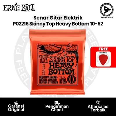 Senar Gitar Elektrik Ernie Ball P02215 Skinny Top Heavy Bottom Slinky Nickel Wound 10-52 + Free Pick Gitar