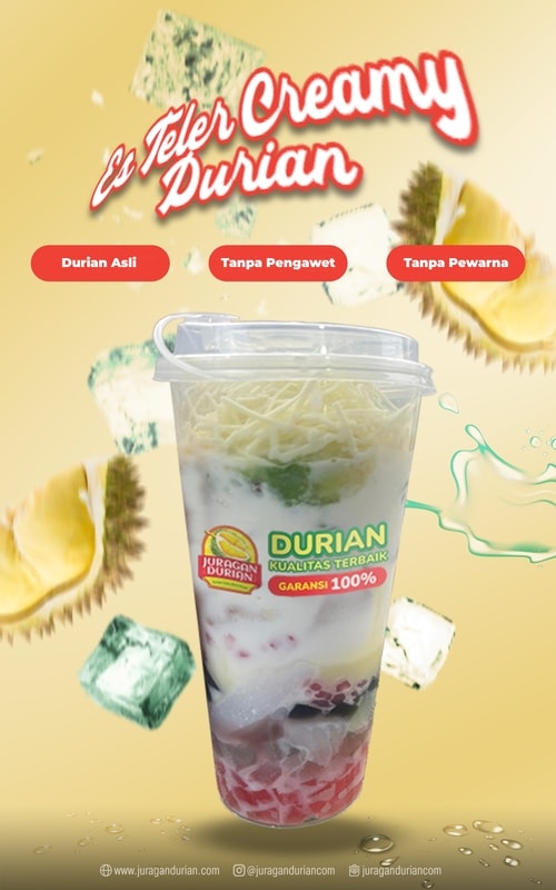 Es teler durian segar dengan potongan durian premium