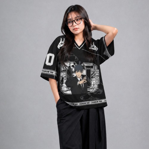 JERSIC - Jersey Anime Hitam Chainsaw Man Aki Hayakawa 00 Oversize Streetwear Dry Fit Unisex