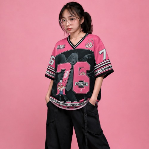 JERSIC - Jersey Anime Pink Chainsaw Man Power 76 Oversize Streetwear Dry Fit Unisex