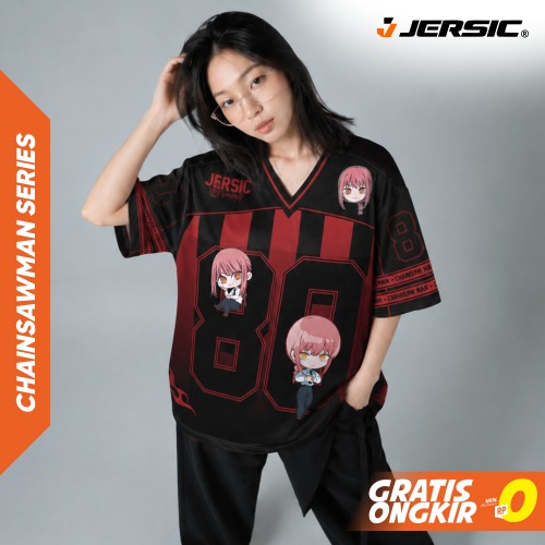 JERSIC - Jersey Anime Hitam Chainsaw Man Makima 80 Oversize Streetwear Dry Fit Unisex