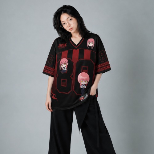 JERSIC - Jersey Anime Hitam Chainsaw Man Makima 80 Oversize Streetwear Dry Fit Unisex
