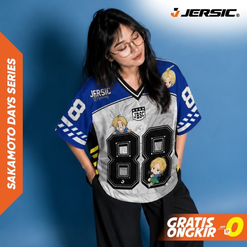 JERSIC - Jersey Anime Biru Sakamoto Days Shin Asakura 88 Oversize Streetwear Dry Fit Unisex