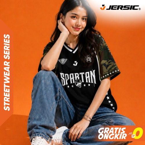 JERSIC - Jersey Army Camo Hitam Hijau Spartan Oversize Streetwear Dry Fit Unisex