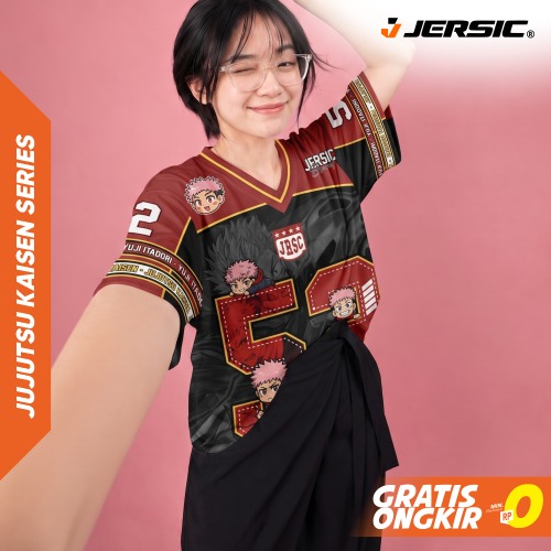 JERSIC - Jersey Anime Merah Jujutsu Kaisen Yuji Itadori 52 Oversize Streetwear Dry Fit Unisex