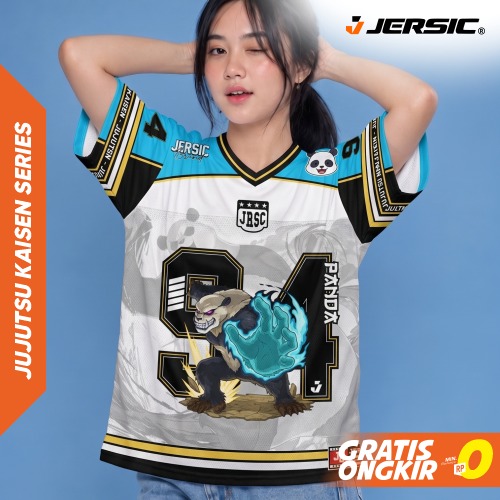 JERSIC - Jersey Anime Biru Jujutsu Kaisen Panda 94 Oversize Streetwear Dry Fit Unisex