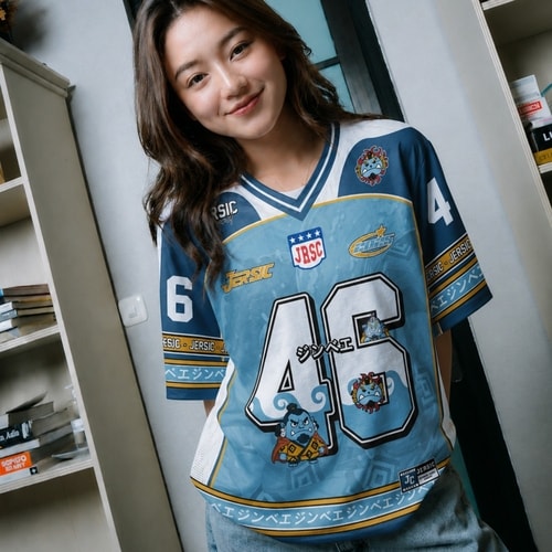 JERSIC - Jersey Anime Biru One Piece Jinbei 46 Oversize Streetwear Dry Fit Unisex