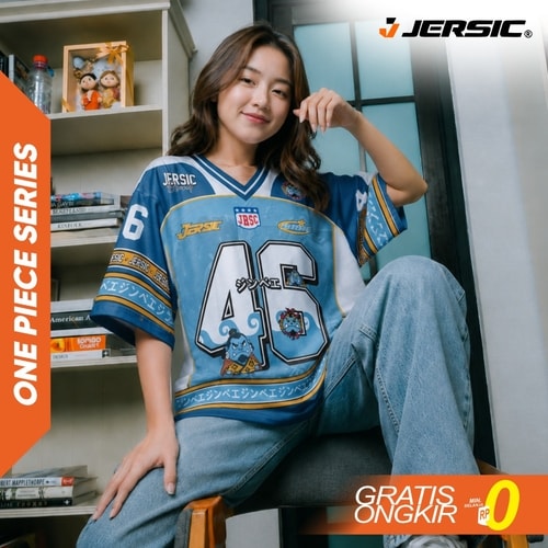 JERSIC - Jersey Anime Biru One Piece Jinbei 46 Oversize Streetwear Dry Fit Unisex